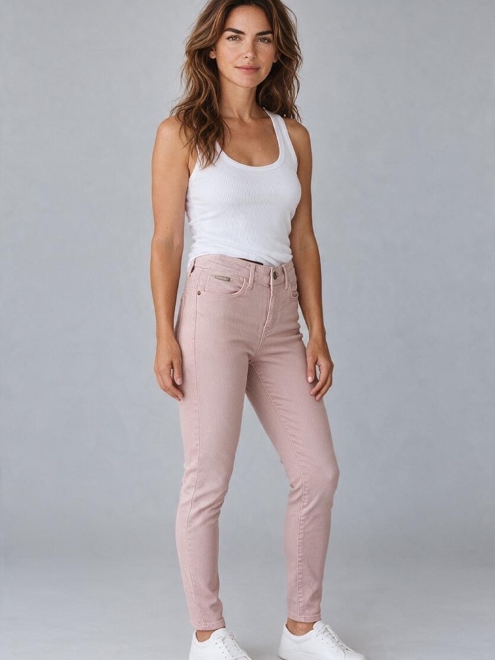 Ivanka Trump Slim High-Rise Jeans in Blush Pink